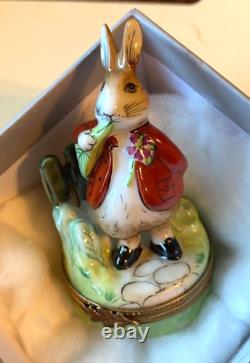 Limoges Rabbit with Red Coat Hinged Trinket Box withCarrot ParryVieille France