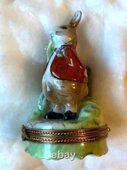 Limoges Rabbit with Red Coat Hinged Trinket Box withCarrot ParryVieille France