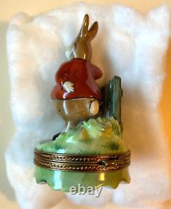 Limoges Rabbit with Red Coat Hinged Trinket Box withCarrot ParryVieille France