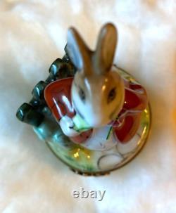 Limoges Rabbit with Red Coat Hinged Trinket Box withCarrot ParryVieille France