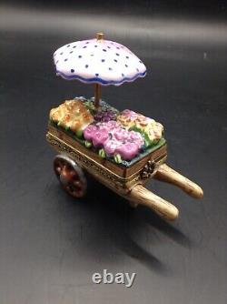 Limoges Rochard Flower Cart Trinket Box