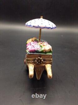 Limoges Rochard Flower Cart Trinket Box