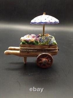 Limoges Rochard Flower Cart Trinket Box