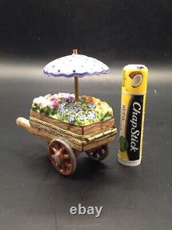 Limoges Rochard Flower Cart Trinket Box