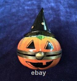 Limoges Rochard HALLOWEEN PUMPKIN withWitch Hat & Candle Trinket Box EXCELLENT