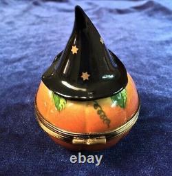 Limoges Rochard HALLOWEEN PUMPKIN withWitch Hat & Candle Trinket Box EXCELLENT