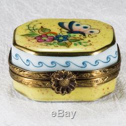 Limoges Rochard Hand Painted Gold Leaf Butterfly Flowers Pill Box Trinket Box