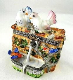 Limoges Rochard Peint Main Stone Fountain With Lovebirds Trinket Box