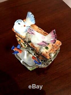 Limoges Rochard Peint Main Stone Fountain With Lovebirds Trinket Box