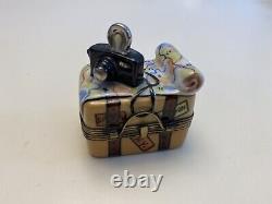 Limoges Rochard Steam Trunk/Suitcase withCamera Hand Painted Porcelain Box NMint