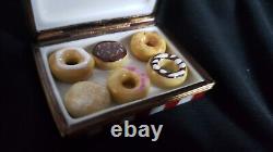 Limoges Rochard Trinket Box Donut Box with 6 Fat Free Donuts