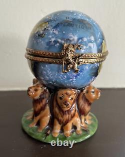 Limoges Rochard Trinket Box Lion World Globe Planet