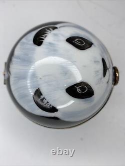 Limoges Round Panda Bear porcelain Trinket box Decor main Charmart Hand Painted