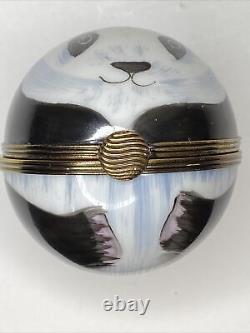 Limoges Round Panda Bear porcelain Trinket box Decor main Charmart Hand Painted