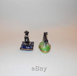 Limoges Set Of 2 Peint Main 2.5 Dog Trinket/pill Boxes Made In France