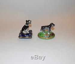 Limoges Set Of 2 Peint Main 2.5 Dog Trinket/pill Boxes Made In France