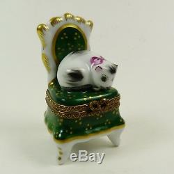 Limoges Signed Art Pottery Hand Painted Box Cat Chair