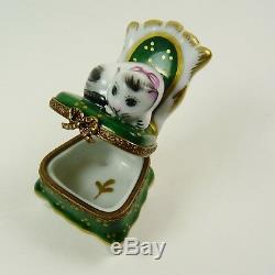 Limoges Signed Art Pottery Hand Painted Box Cat Chair
