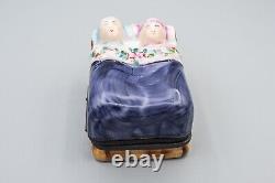 Limoges Sleeping Couple Bed Porcelain Trinket Box, Rochard, Peint Main, 2 7/8 L