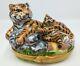 Limoges Tiger & Cub Trinket Box Elda Creations Hand Painted In France