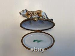 Limoges Tiger Trinket Box -Porcelain Hand Painted Excellent Condition Beautiful