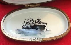 Limoges Titanic Sinking Peint Main Porcelain Trinket box signed by artist LJ
