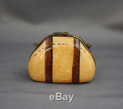 Limoges Travel Bag Chain Handle Trinket Box Peint Main Leather Straps Paris NY