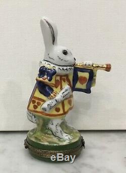 Limoges Trinket Box Alice In Wonderland Rabbit Peint Main Rochard France Hinged