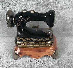 Limoges Trinket Box Antique Black Sewing Machine Hand Painted SIGNED 426