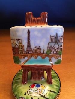Limoges Trinket Box Art Easel Portrait Of Paris Eiffel Tower and Arc de Trioumph