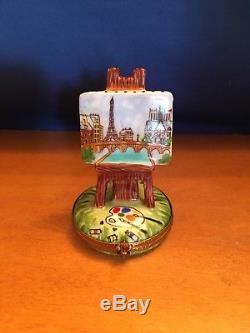 Limoges Trinket Box Art Easel Portrait Of Paris Eiffel Tower and Arc de Trioumph