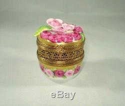 Limoges Trinket Box CHAMART Peint Main Roses, Filigree, Perfume Bottle