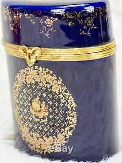 Limoges Trinket Box Castel Champs Elysees Cobalt Blue Gold Floral Oblong 4 Tall