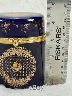 Limoges Trinket Box Castel Champs Elysees Cobalt Blue Gold Floral Oblong 4 Tall