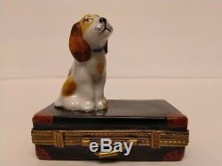 Limoges Trinket Box Chamart Exclusif Cocker Spaniel Puppy Dog On Suitcase