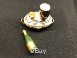 Limoges Trinket Box Champagne Bottle with Caviar Peint Main