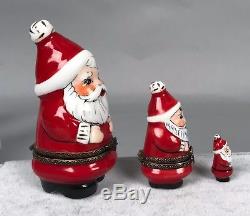 Limoges Trinket Box Christmas Nesting Santa Dolls SIGNED 531