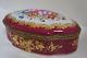 Limoges Trinket Box Dark Red Floral With Gold Accents & Oval Hinge