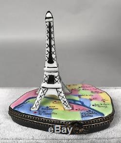 Limoges Trinket Box Eiffel Tower Map of Paris France Hand Painted NEW 439