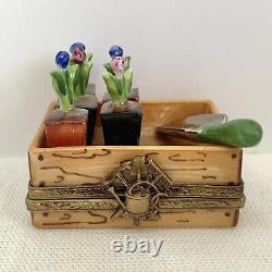 Limoges Trinket Box / Elda for Rochard / Hand-painted Plant Seedling Flower