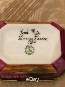Limoges Trinket Box France Peint Main Floral Scenes Hinged Signed