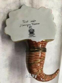 Limoges Trinket Box French Horn of Plenty Thanksgiving Peint Main RETIRED
