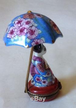 Limoges Trinket Box Geisha Under Umbrella Chanille