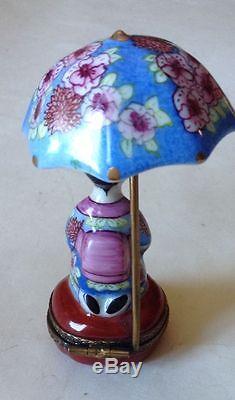 Limoges Trinket Box Geisha Under Umbrella Chanille