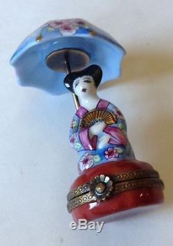 Limoges Trinket Box Geisha Under Umbrella Chanille