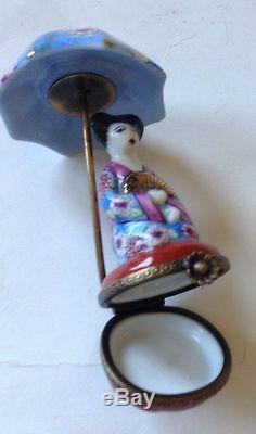 Limoges Trinket Box Geisha Under Umbrella Chanille