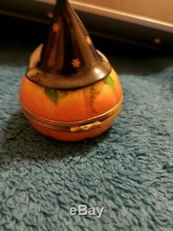Limoges Trinket Box Halloween Pumpkin With Witch Hat 17/500 Peint Main Versailles