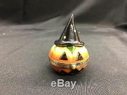 Limoges Trinket Box Halloween Pumpkin With Witch Hat 7/500 Peint Main Oervailles