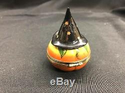 Limoges Trinket Box Halloween Pumpkin With Witch Hat 7/500 Peint Main Oervailles