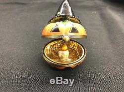 Limoges Trinket Box Halloween Pumpkin With Witch Hat 7/500 Peint Main Oervailles